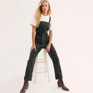 Free People Go west Washed Black Utility Jumpsuit Overalls